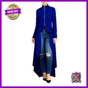 Long Dovetail Trench Coat Gothic Tailcoat Jacket Polka Dot Zipper Elegant